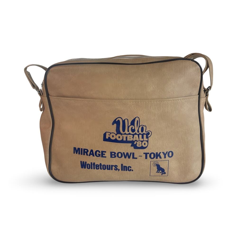 Vintage 1980 UCLA Football Travel Bage Mirage Bowl Tokyo Logo Beige Vinyl Retro